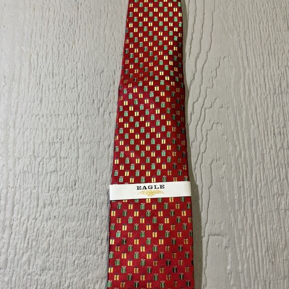 Eagle Red Christmas Present Men's Silk Necktie New 3.5"/58" Holiday Tree NWT - Picture 4 of 10